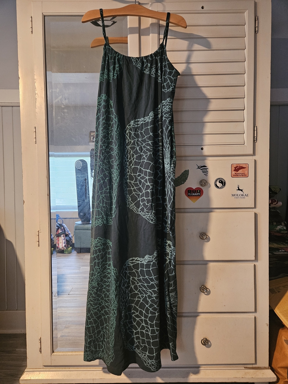 KEALOPIKP MAXI DRESS - SIZE LARGE - UPENA PRINT - DARK GREEN COLOR